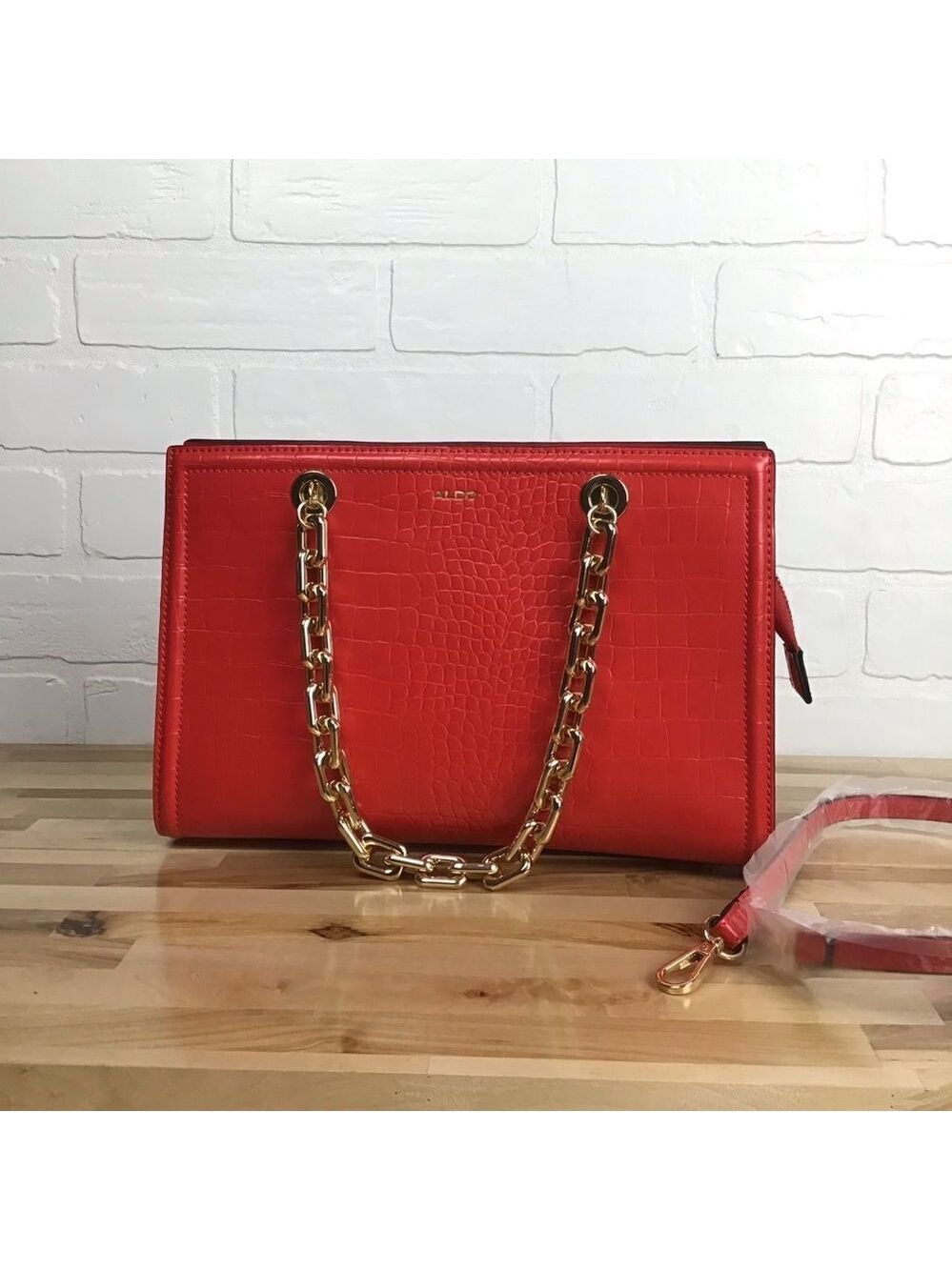 ALDO handbag square red and gold chains hardware purse trendy
